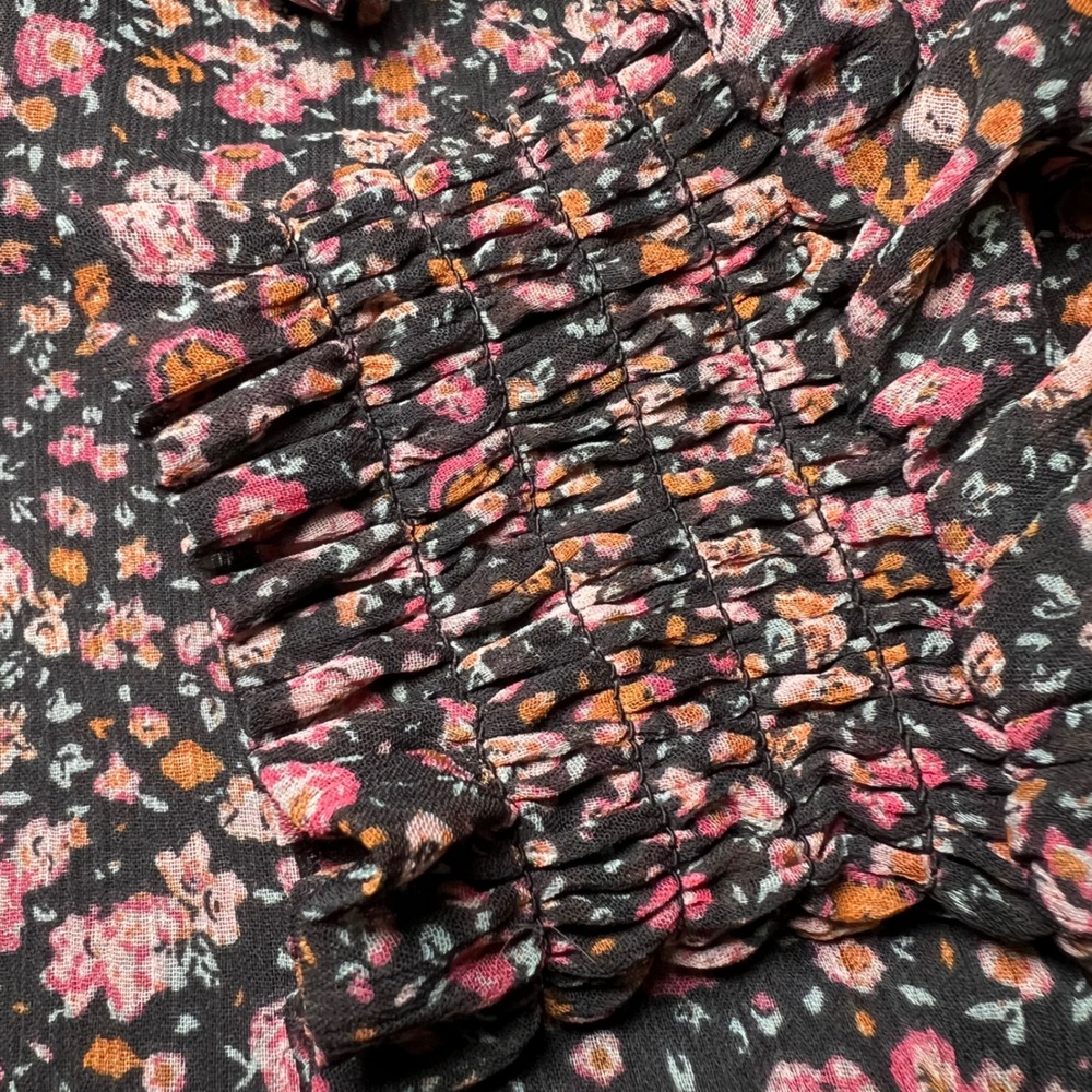 Ophelia Roe Womens Size XL Floral Chiffon Blouse Smocked High Neck Ruffle Career - Picture 12 of 14